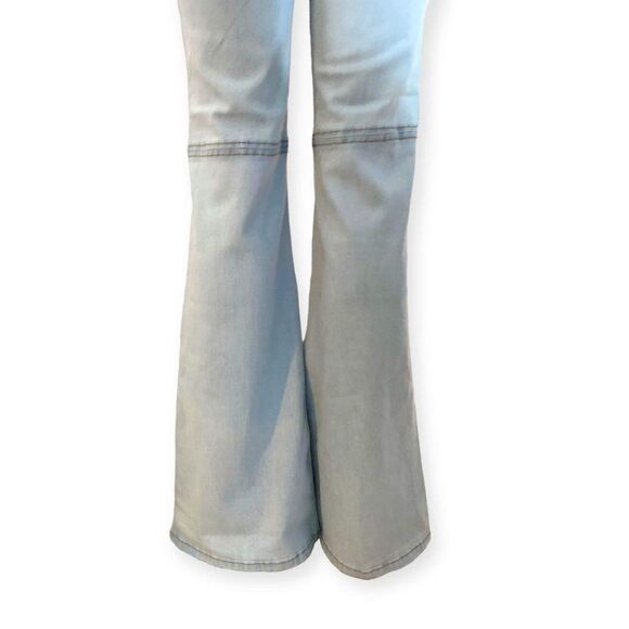 Mid Rise Faded Blue Stretch Denim Flared Bell Bottom Jeans NEW - Picture 2 of 6